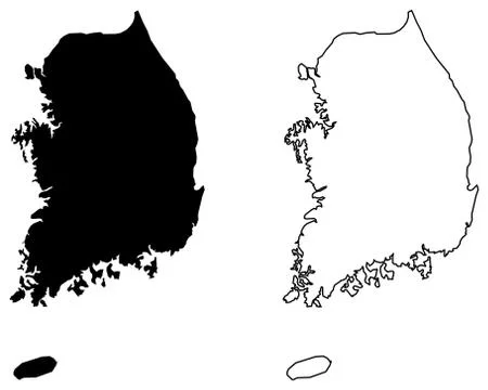 Simple (only sharp corners) map of South Korea vector drawing. Mercator proje Stock Illustration