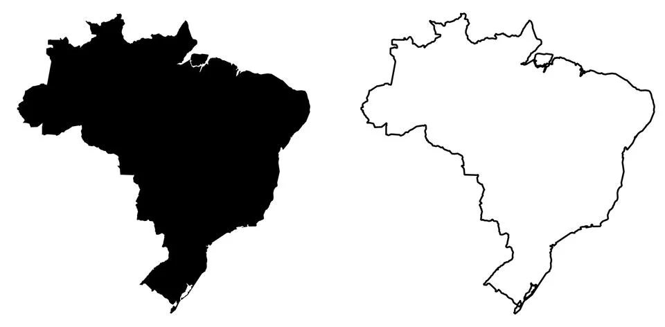 Simple (only sharp corners) map of Brazil vector drawing. Filled and outlined Stock Illustration