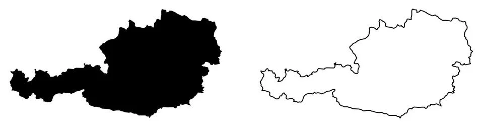 Simple (only sharp corners) map of Austria vector drawing. Mercator projectio Stock Illustration