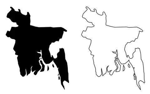 Simple (only sharp corners) map of Bangladesh vector drawing. Filled and outl Illustrazione stock