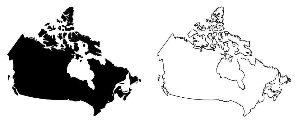 Simple (only sharp corners) map of Canada vector drawing. Mercator projection Stock Illustration