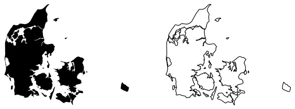 Simple (only sharp corners) map of Denmark (Danmark) vector drawing. Mercator Stock Illustration