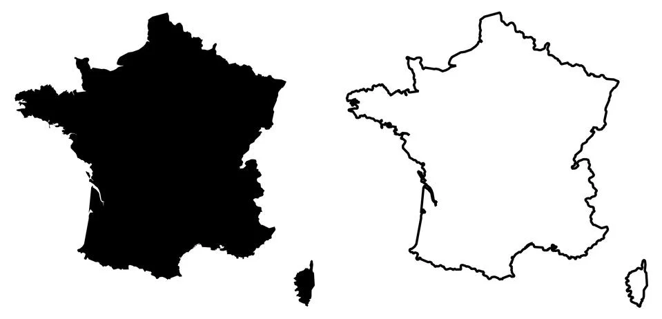 Simple (only sharp corners) map of France vector drawing. Mercator projection Stock Illustration