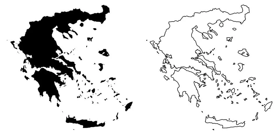 Simple (only sharp corners) map of Greece vector drawing. Mercator projection Stock Illustration