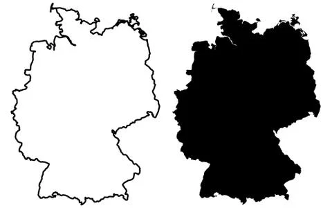 Simple (only sharp corners) map of Germany vector drawing. Mercator projectio Stock Illustration