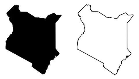 Simple (only sharp corners) map of Kenya vector drawing. Mercator projection. Stock Illustration