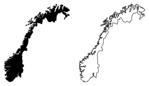 Simple (only sharp corners) map of Norway vector drawing. Mercator projection Stock Illustration