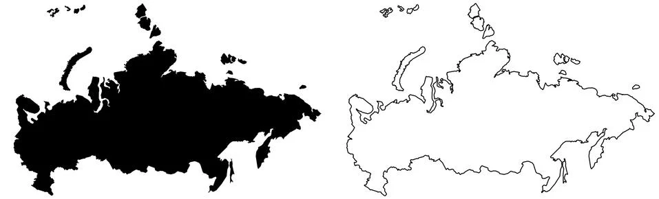 Simple (only sharp corners) map of Russia vector drawing. Filled and outlined Stockillustratie