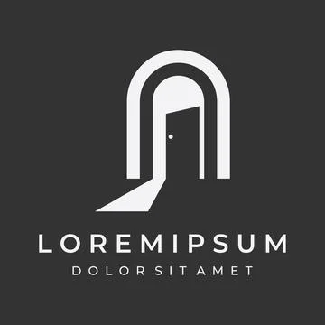 Simple open door abstract logo vector design, interior with geometric shape.. Stock Illustration