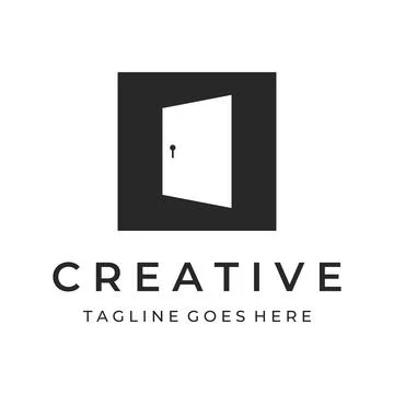 Simple open door abstract logo vector design, interior with geometric shape.. Stock Illustration