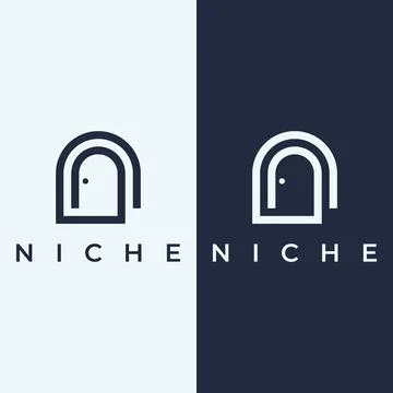 Simple open door abstract logo vector design, interior with geometric shape.. Stock Illustration