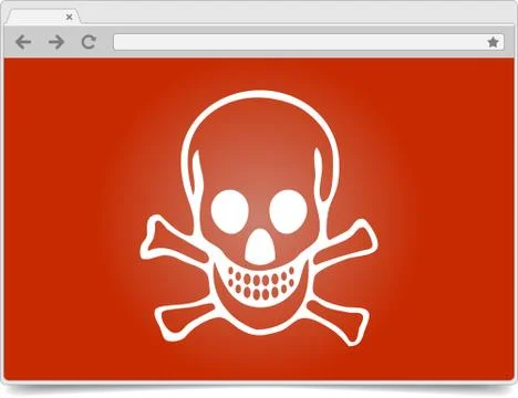 Simple opened browser window on white background with skull and shadow. Stock Illustration