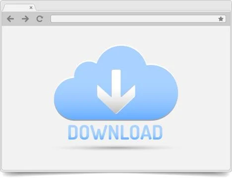 Simple opened browser window on white background with download cloud and shad Stock Illustration
