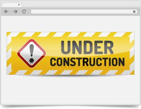 Simple opened browser window on white background with under construction sign Stock Illustration