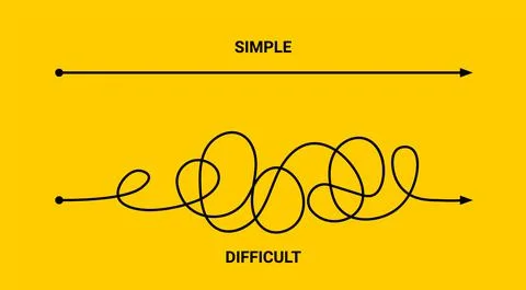 Simple or difficult way path concept. Easy simple difficult complicated problem Stock Illustration