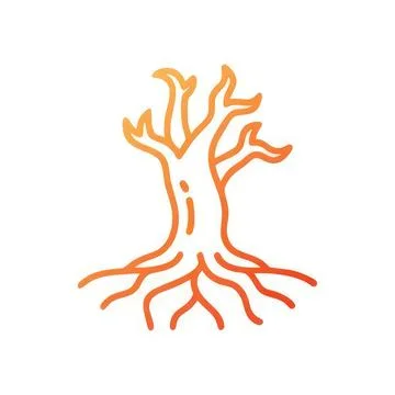 Simple orange tree with roots and branches on white background Stock Illustration