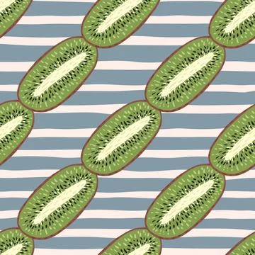 Simple organic seamless pattern with green kiwi elements. Pink and purple pas Illustrazione stock