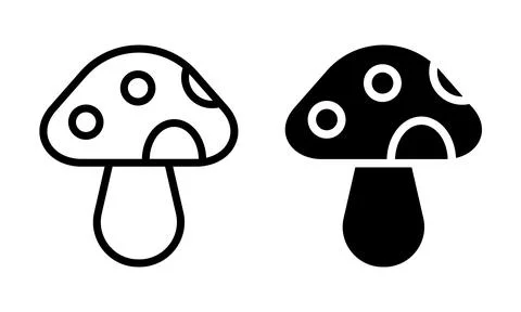 Simple Outline and Solid Versions of Cartoon Mushroom Illustration 스톡 일러스트