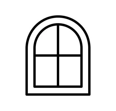 Simple Outline of an Arched Window with Four Panes for Digital Design Project Stock Illustration