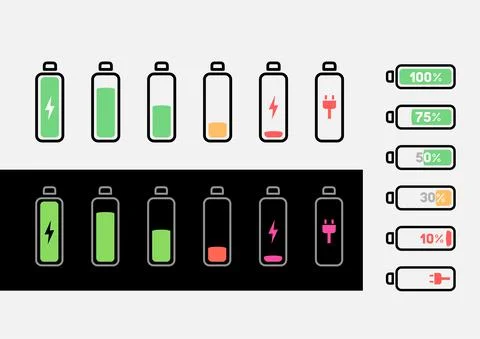 Simple outline battery icon set Stock Illustration