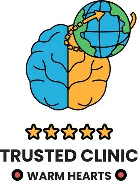 Simple outline of brain and globe connected by chain Stock Illustration