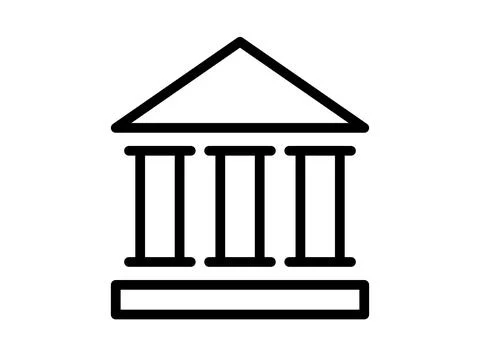 Simple Outline of a Classical Building with Columns and Triangular Roof Desig Ilustración de archivo