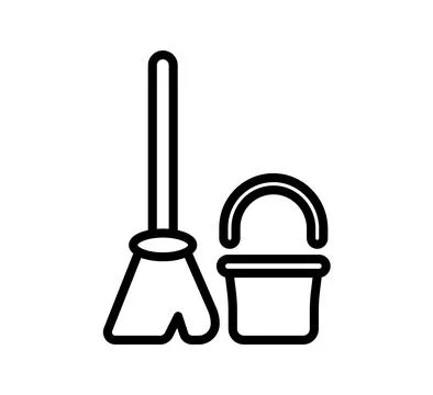 Simple Outline of Cleaning Tools with Broom and Bucket for Housekeeping Stock Illustration