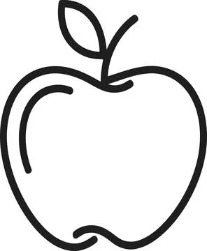 Simple outline drawing of an apple with a leaf and stem on a white background 스톡 일러스트