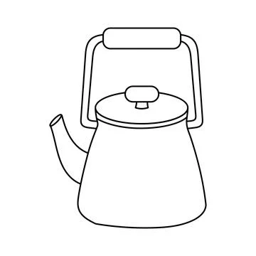 Simple outline drawing of a classic tea kettle with lid and spout Stock Illustration