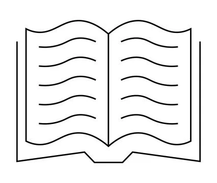 Simple Outline Drawing of an Open Book with Text Lines Represented by Wavy .. Stock Illustration
