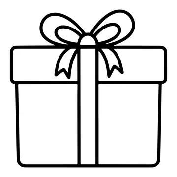 Simple outline drawing of a present with a bow and ribbon Stock Illustration