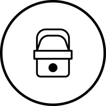 Simple outline drawing of a small square basket inside a circular frame image Illustration