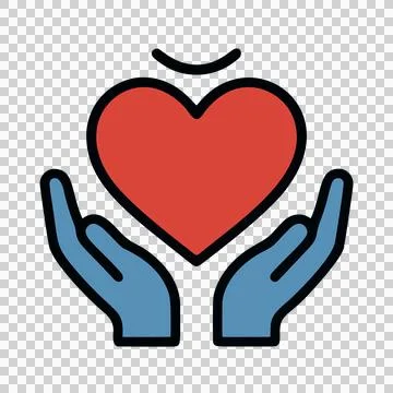 Simple Outline Drawing of Two Hands Gently Holding a Red Heart Shape Symbol Stock Illustration