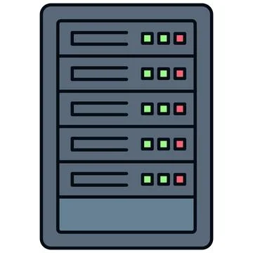 Simple outline flat full rack server data center icon Stock Illustration