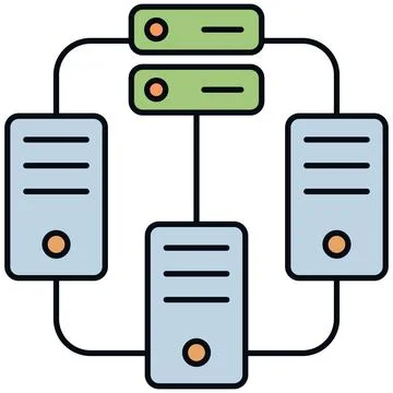 Simple outline flat server cluster network topology icon Illustrazione stock