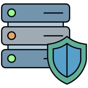 Simple outline flat server data security shield firewall icon Stock Illustration