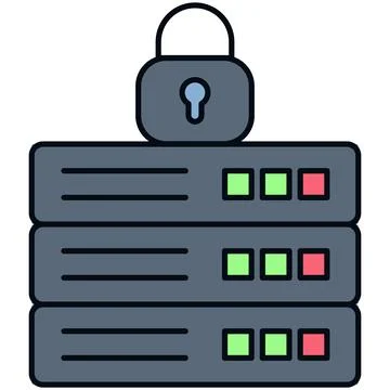 Simple outline flat server database security lock icon 스톡 일러스트