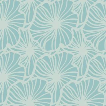 Simple outline flowers seamless pattern. Grey contoured ornament on soft blue Stock Illustration