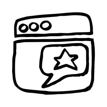 Simple outline hand-drawn icon of the website page with chat Stock Illustration