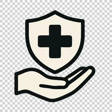 Simple Outline Handdrawn Shield with Cross and Open Palm Underneath Concept Stock Illustration