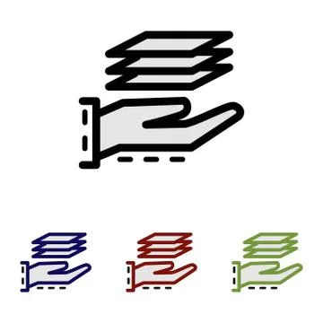 Simple outline icon of a hand with a stack of paper on top Stock Illustration