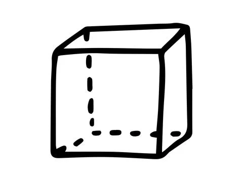 Simple outline illustration of a cube in black and white, showcasing a geometric Stock Illustration