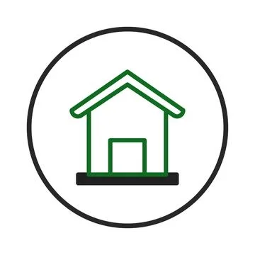 Simple outline illustration of a house inside a circle creates an aesthetic.. Stock Illustration