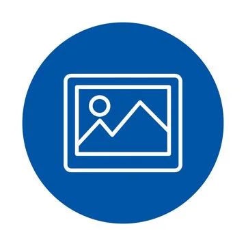 Simple Outline Image of a Picture Frame with Mountain and Sun Icon Illustrazione stock