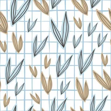 Simple outline leaves seamless pattern on line background. Abstract leaf endl Stock Illustration