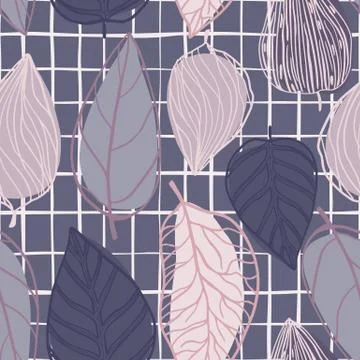 Simple outline leaves silhouettes seamless stylized pattern. Purple and pink  Stock Illustration