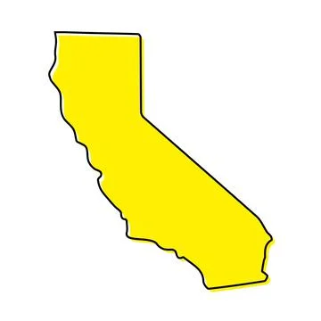 Simple outline map of California is a state of United States. Stylized line d Ilustração Stock