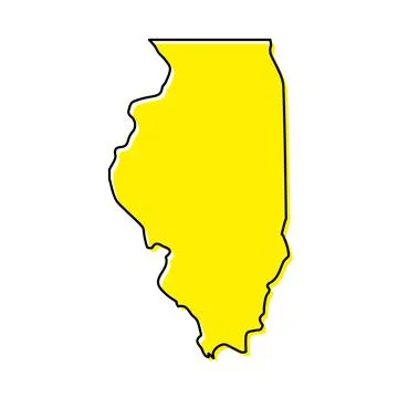 Simple outline map of Illinois is a state of United States. Stylized line des Ilustração Stock