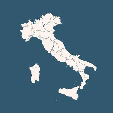 Simple outline Map Of Italy Isolated On blue Background. Stock Illustration