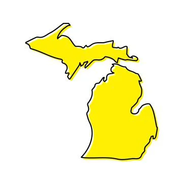 Simple outline map of Michigan is a state of United States. Stylized line des Ilustração Stock